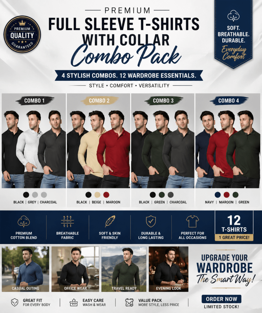 Full Sleeve T Shirts with Collar Combo
