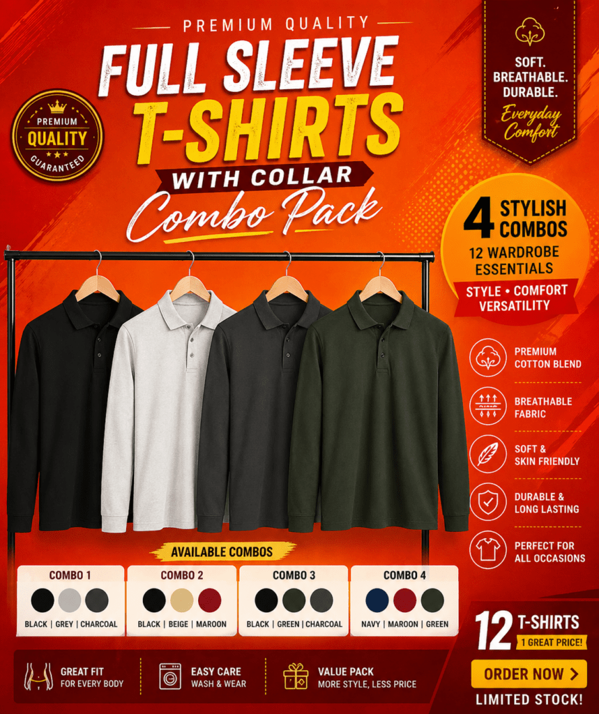 Full Sleeve T Shirts with Collar Combo